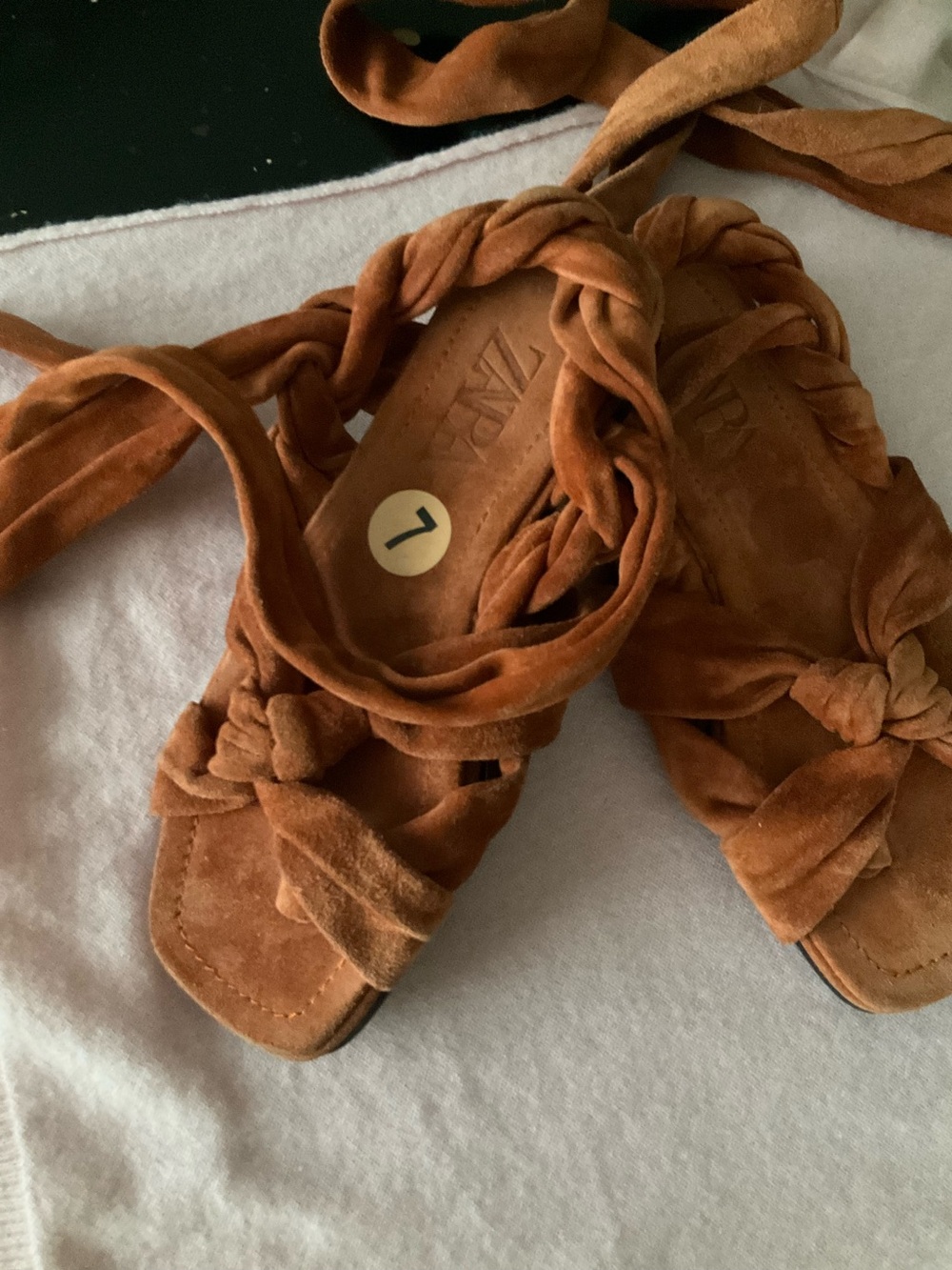 Zara Braided Suede Lace-Up Sandals in Rust